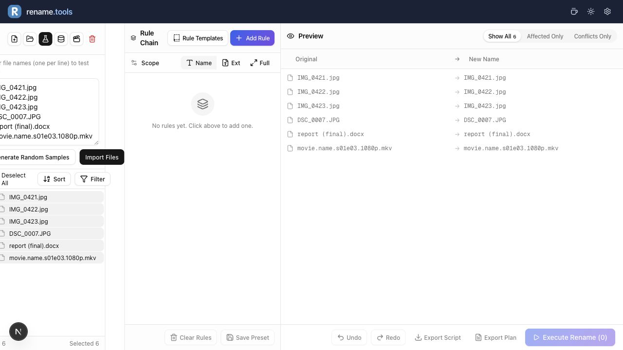 R Rename Bulk file renaming basics: import, preview, execute - Rename.Tools